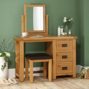 Rustic Oak : Bàn Trang Điểm + Ghế Đôn + Gương 45 x 55cm